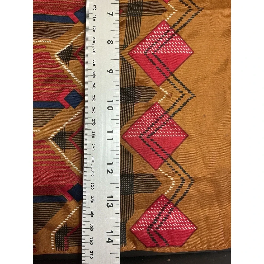 Vintage ECHO Red Maroon Tan Diamonds Geometric 30% Silk Square Scarf 40